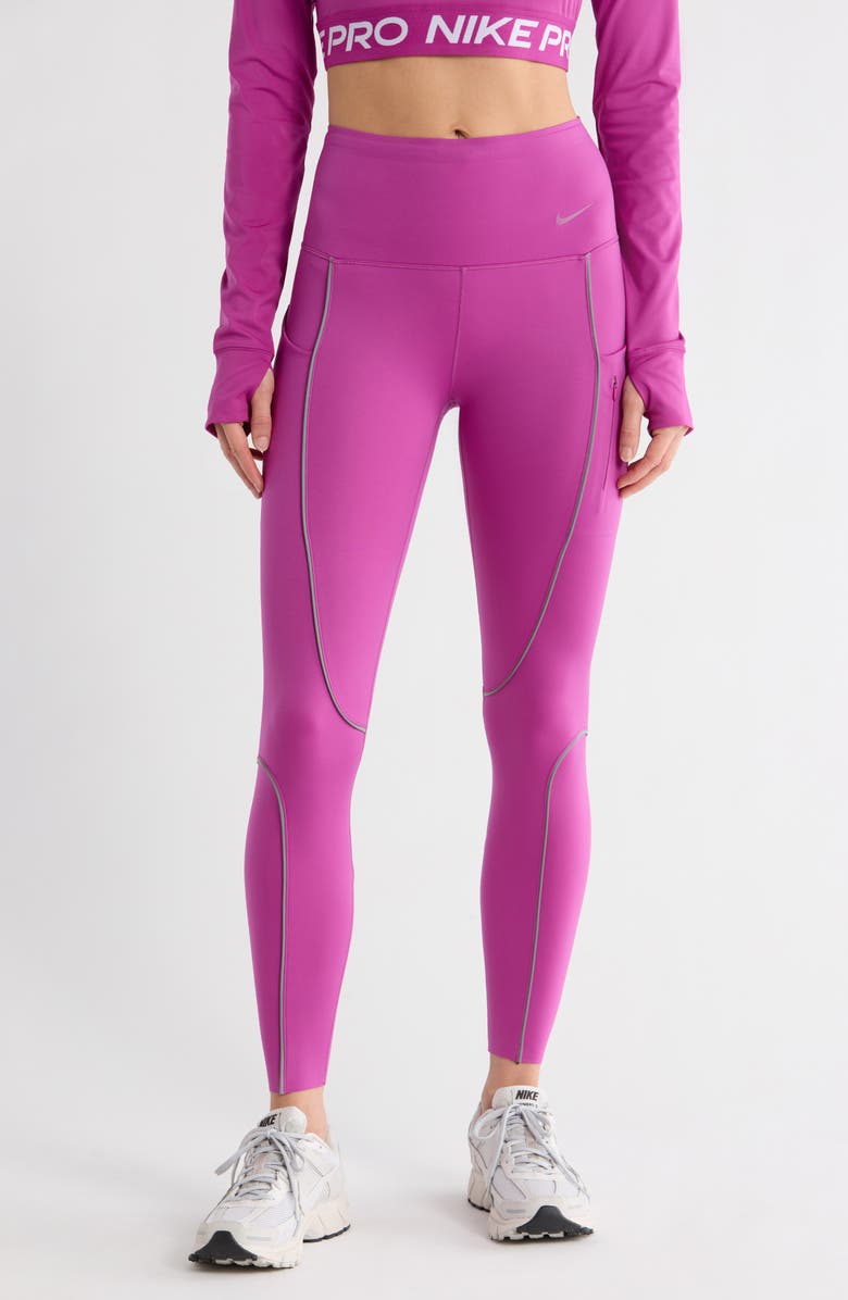Nike Go Dri-FIT Reflective Piping Leggings, Main, color, Fuchsia