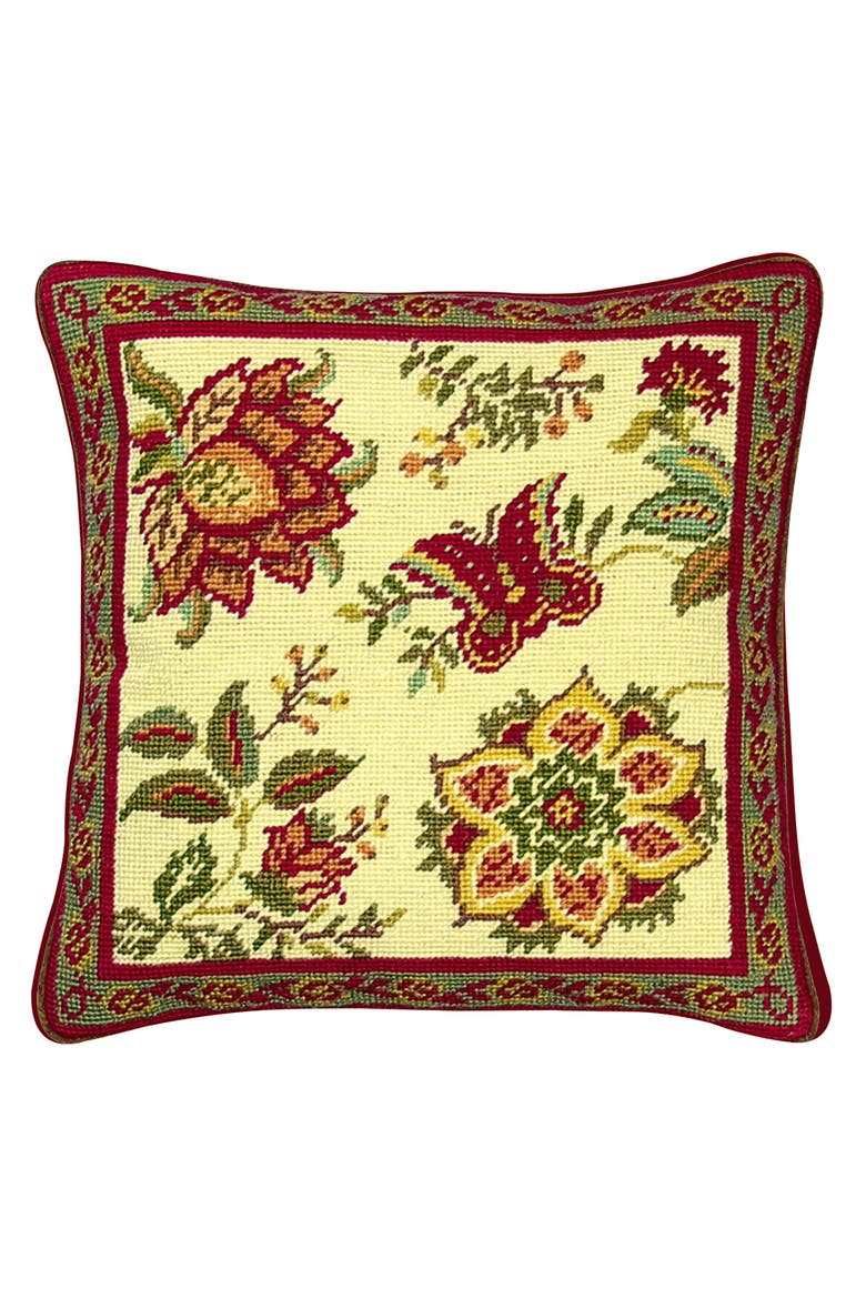 Colonial Williamsburg Tracery Floral #1 Needlepoint Pillow, 14" x 14", Main, color, Red