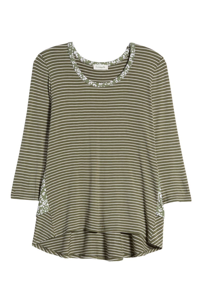 Leopard Stripe Peplum Top, Alternate, color, OLIVE/ IVORY