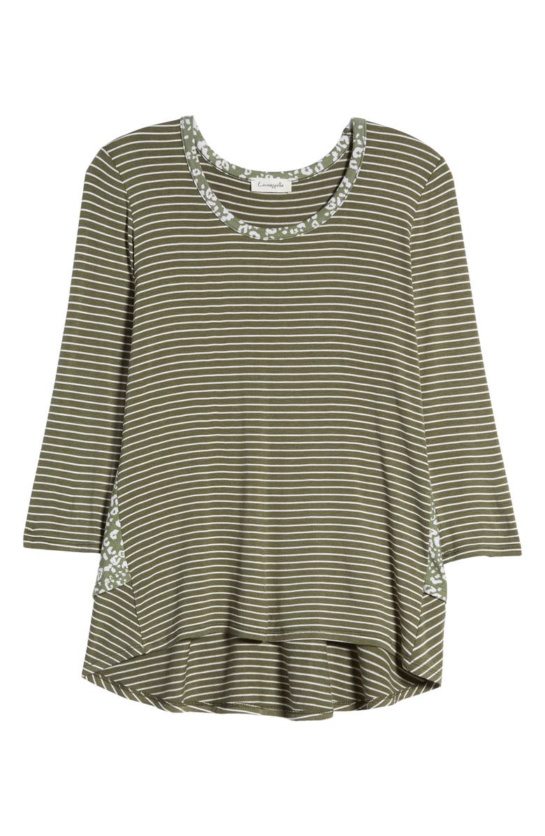 Loveappella Leopard Stripe Peplum Top, Alternate, color, Olive/ Ivory