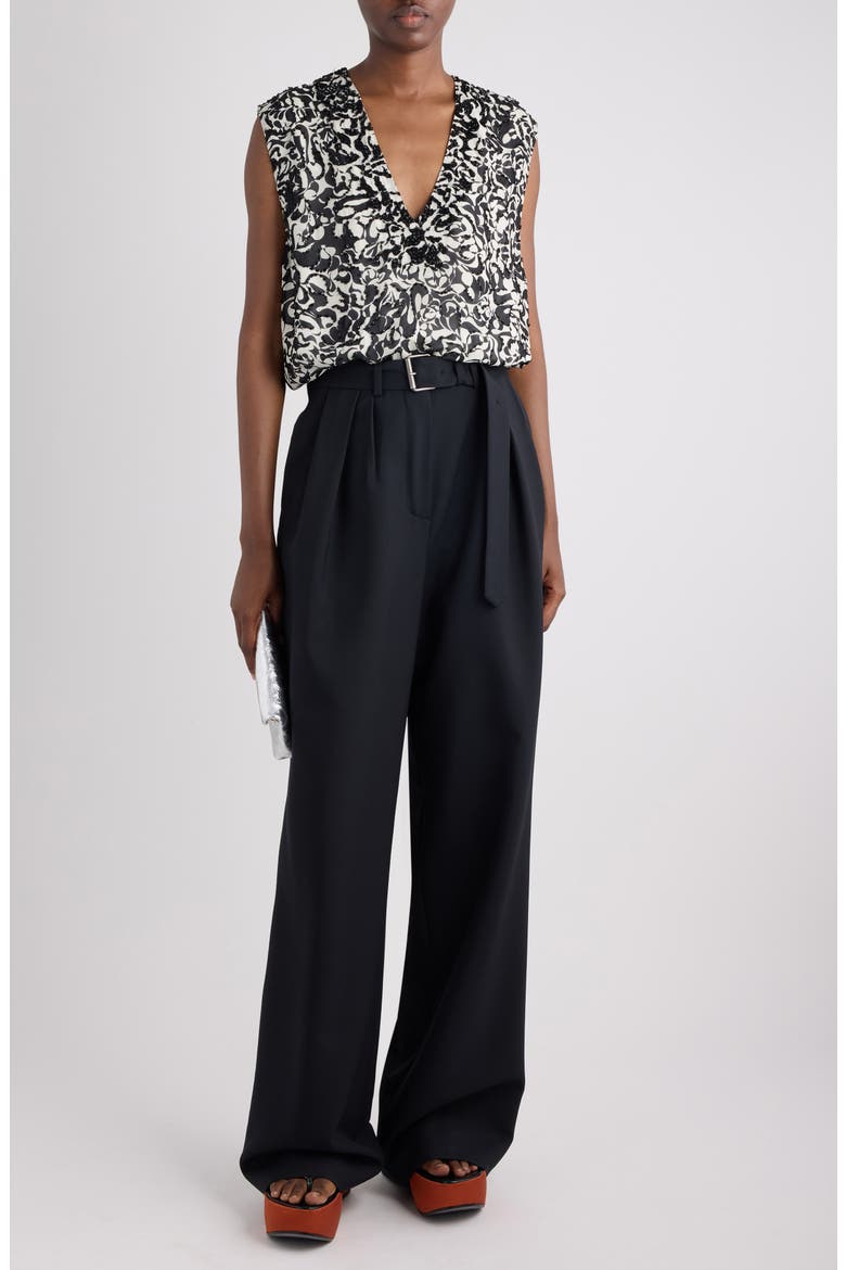College Embellished Dotted Squiggle Print Top, Alternate, color, BLACK/WHITE