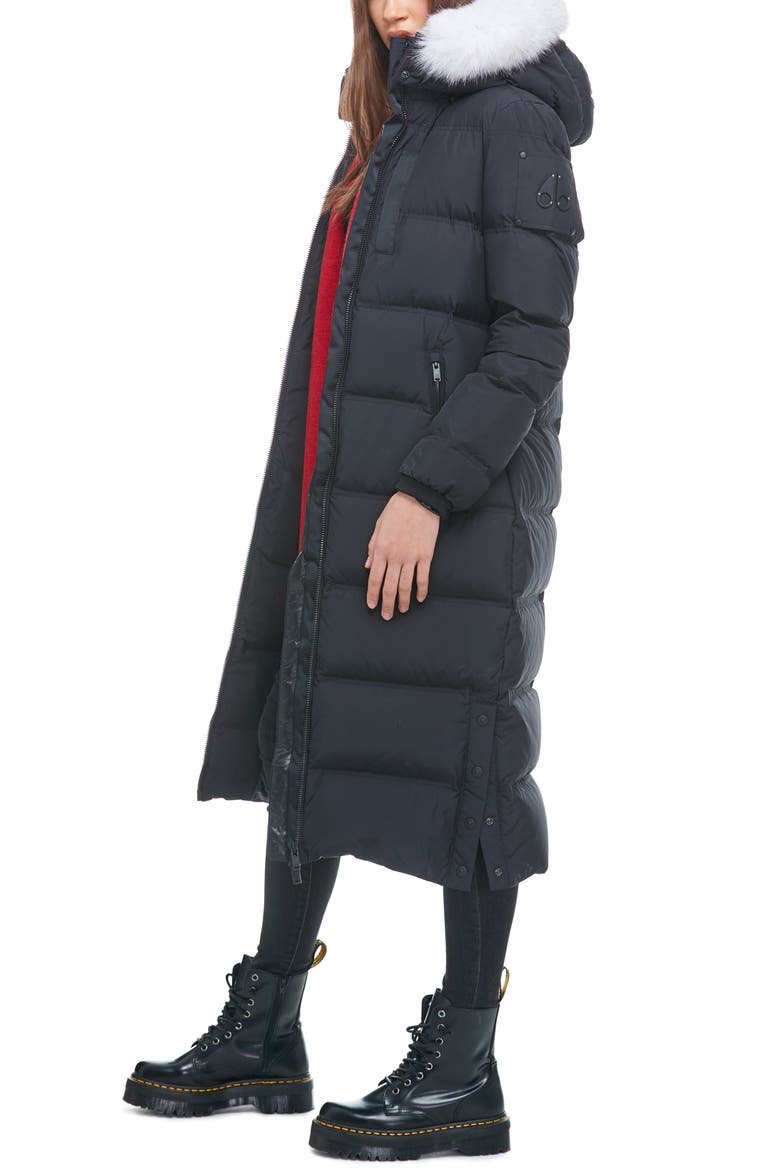 Fox Valley Genuine Fox Fur Trim Down Coat, Alternate, color, BLACK