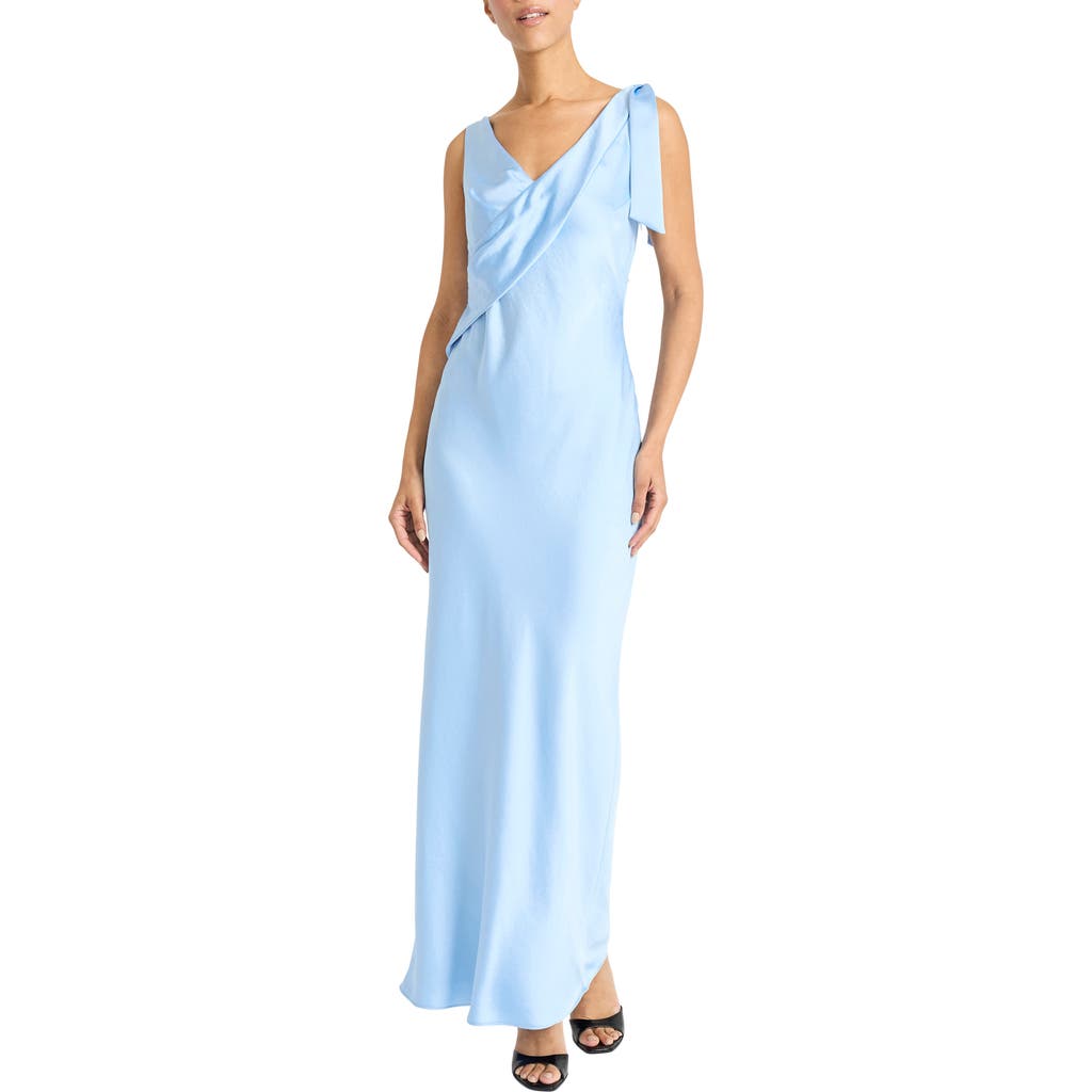 Maggy London Tie Detail Satin Gown In Blue Bell