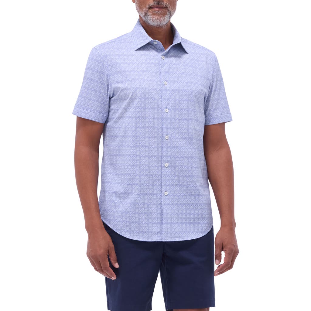 Bugatchi Miles Ooohcotton® Mosaic Print Short Sleeve Button-up Shirt In Steel