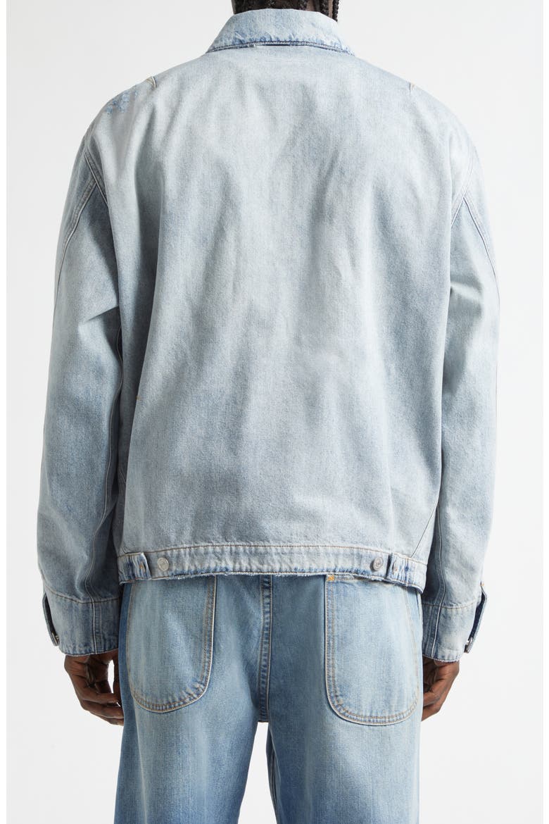 Distressed Zip-Up Denim Trucker Jacket, Alternate, color, LIGHT BLUE