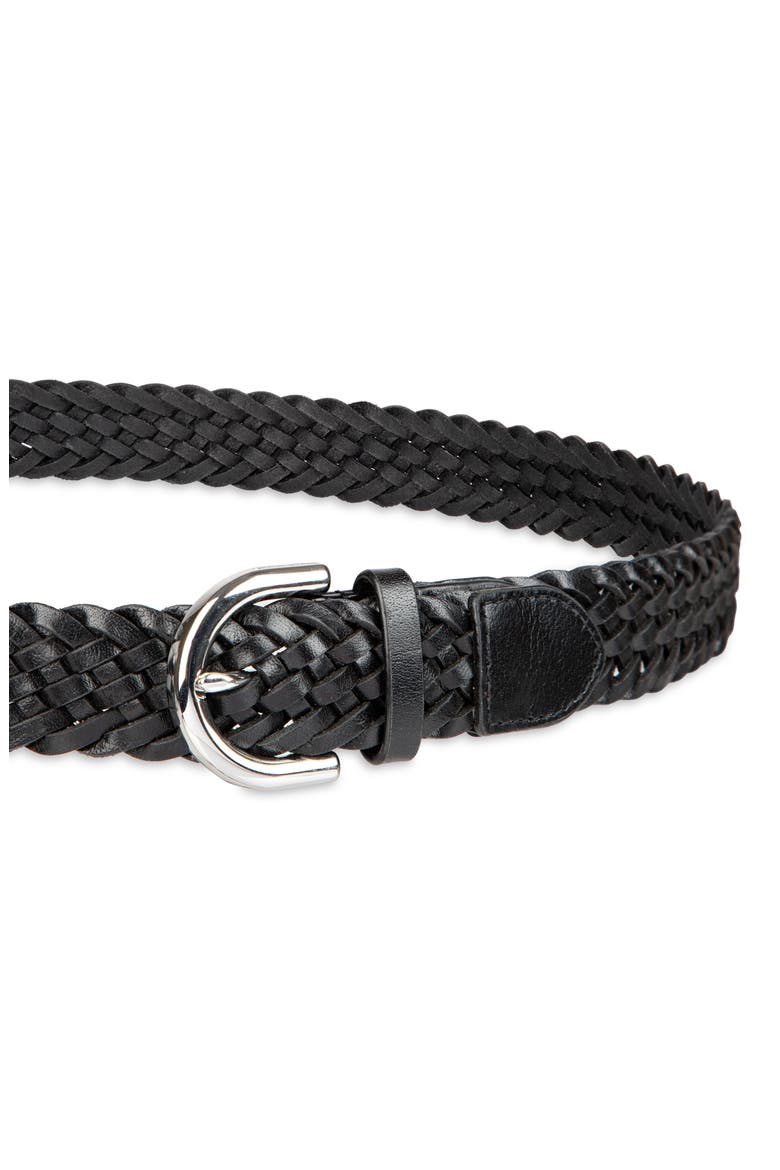 Braided Leather Belt, Alternate, color, BLACK