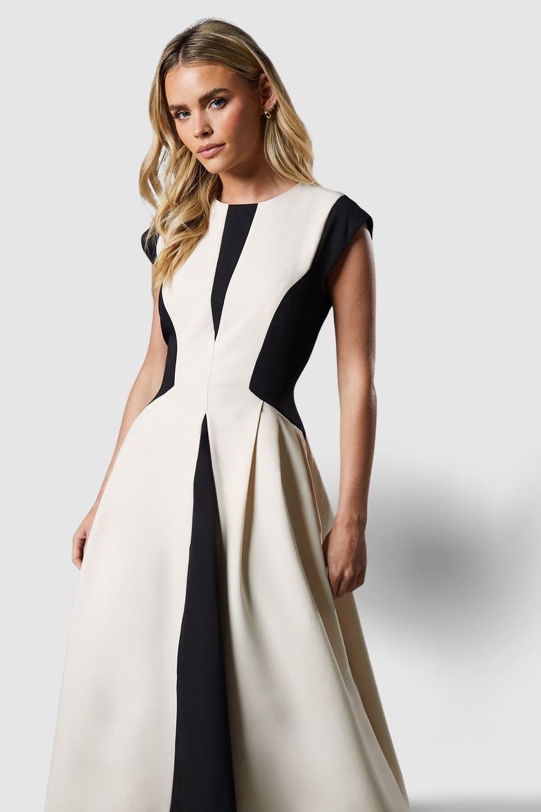 Petite Crepe Colour Block Midi Dress, Alternate, color, Mono