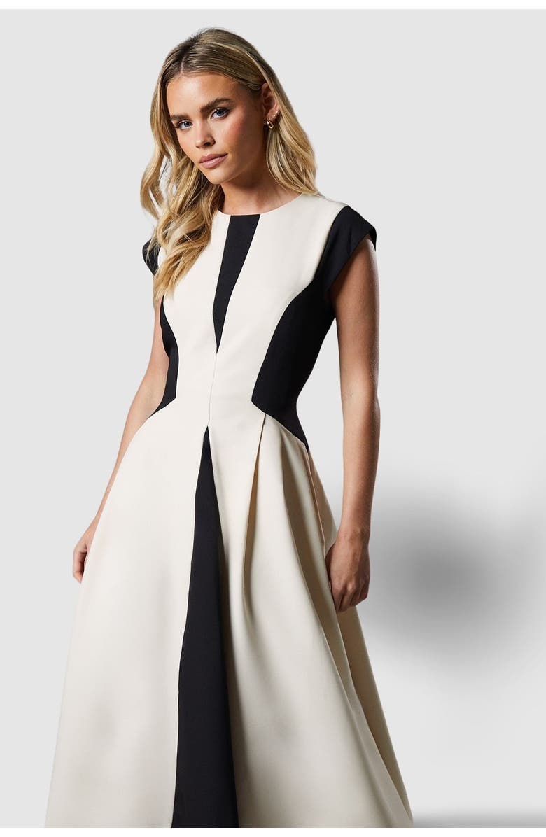 Coast Petite Crepe Colour Block Midi Dress, Alternate, color, Mono