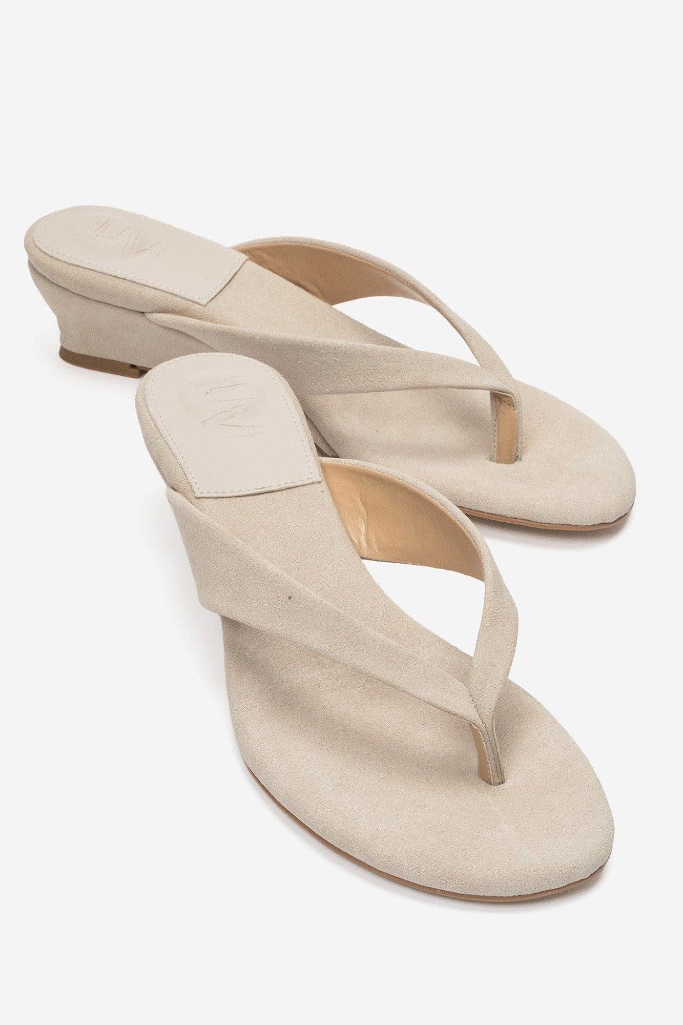 Vanessia Thong Wedge Sandal, Main, color, Beige Suede
