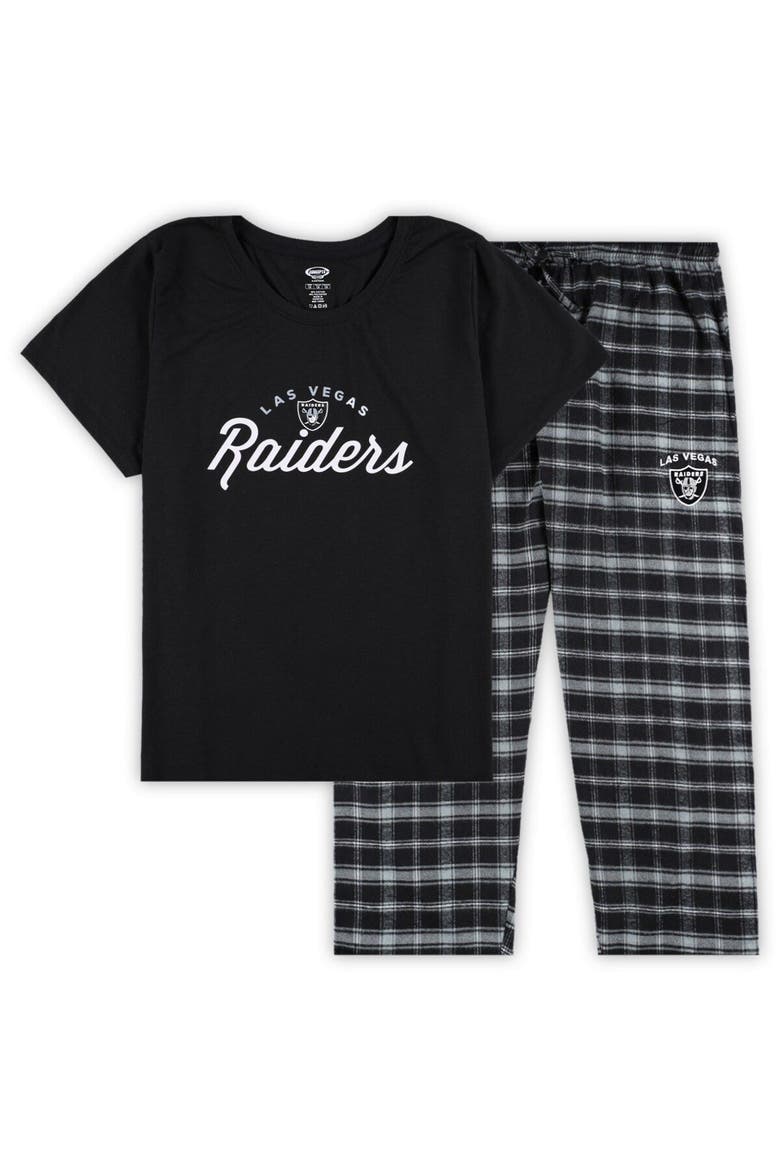 Women's Concepts Sport Black Las Vegas Raiders Plus Size Badge T-Shirt & Flannel Pants Sleep Set, Main, color, Black