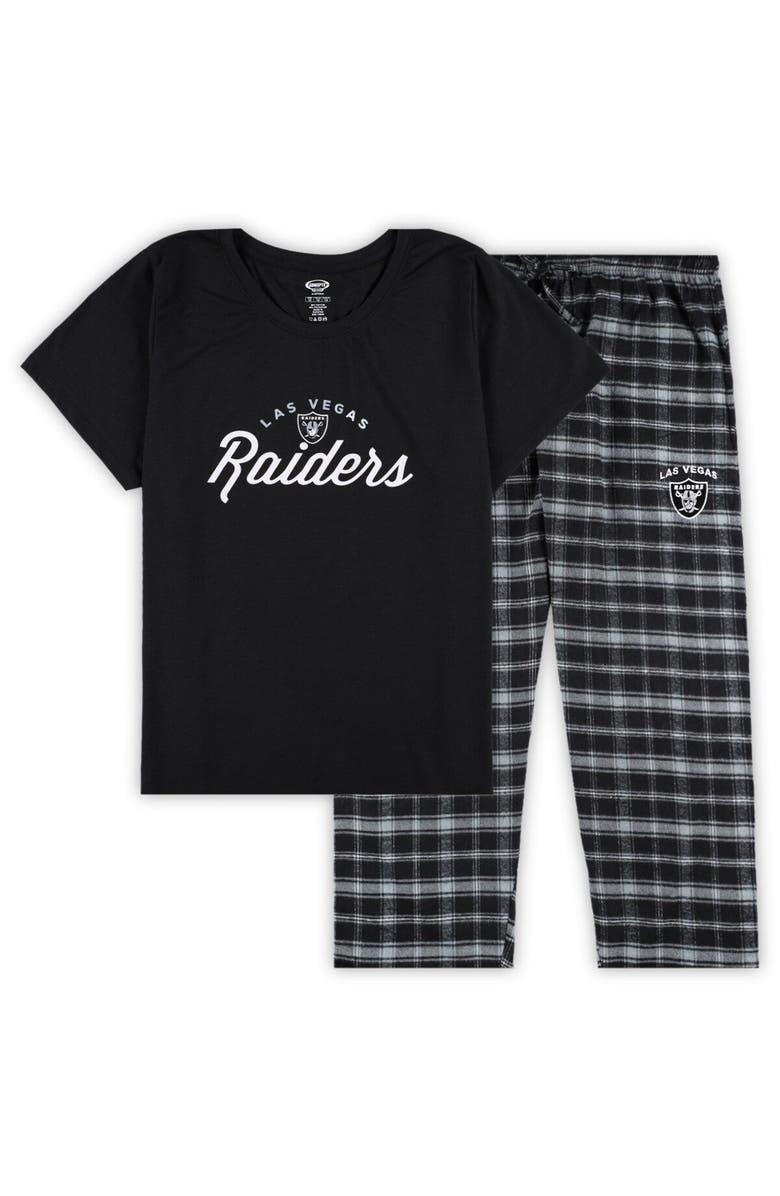 CONCEPTS SPORT Women's Concepts Sport Black Las Vegas Raiders Plus Size Badge T-Shirt & Flannel Pants Sleep Set, Main, color, 