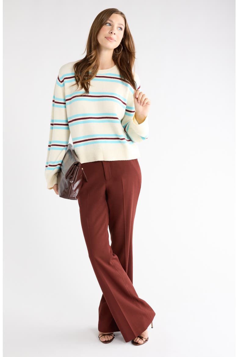 Stripe Crewneck Sweater, Alternate, color, IVORY- BLUE ISLA TRIPLE STRIPE