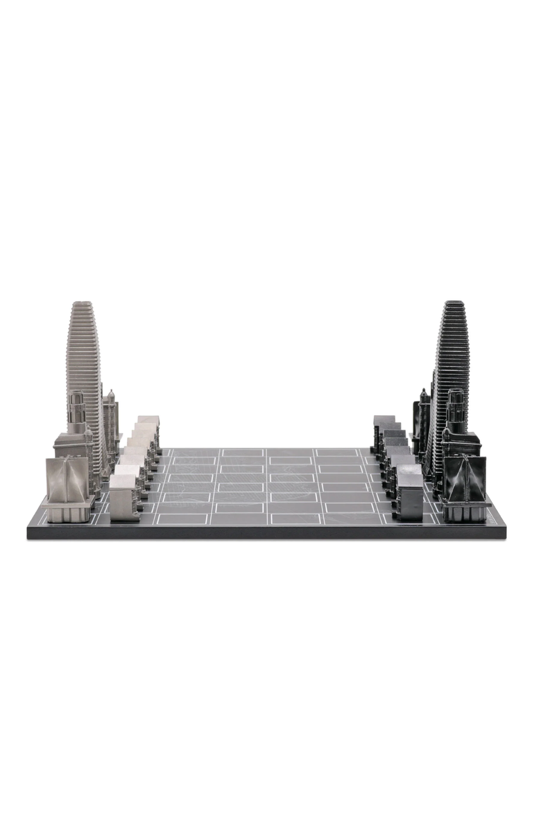 SKYLINE CHESS Chess Set Stainless Steel San Francisco with Wood Map Board, Alternate, color, Black