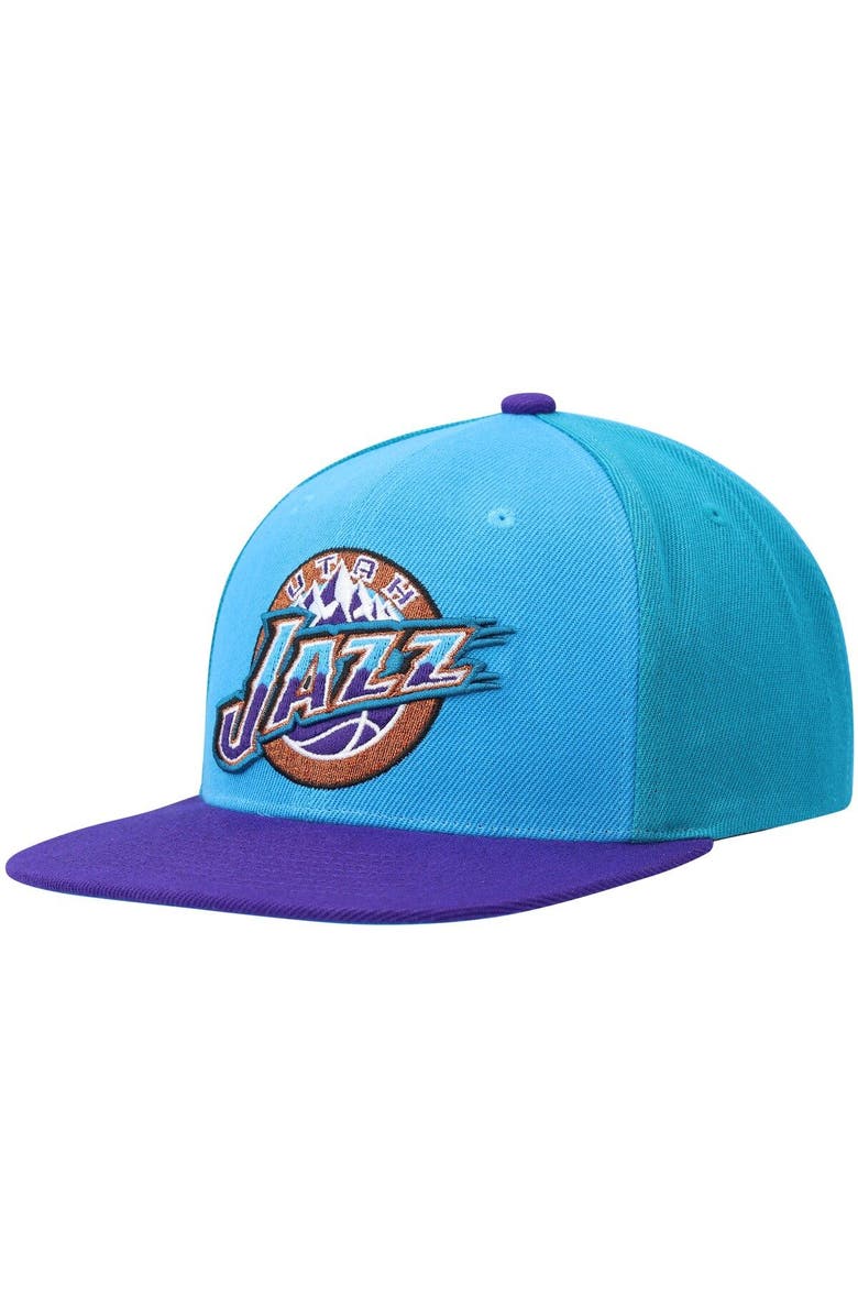 Mitchell & Ness Men's Mitchell & Ness Turquoise/Purple Utah Jazz Hardwood Classics On The Block Snapback Hat, Alternate, color,