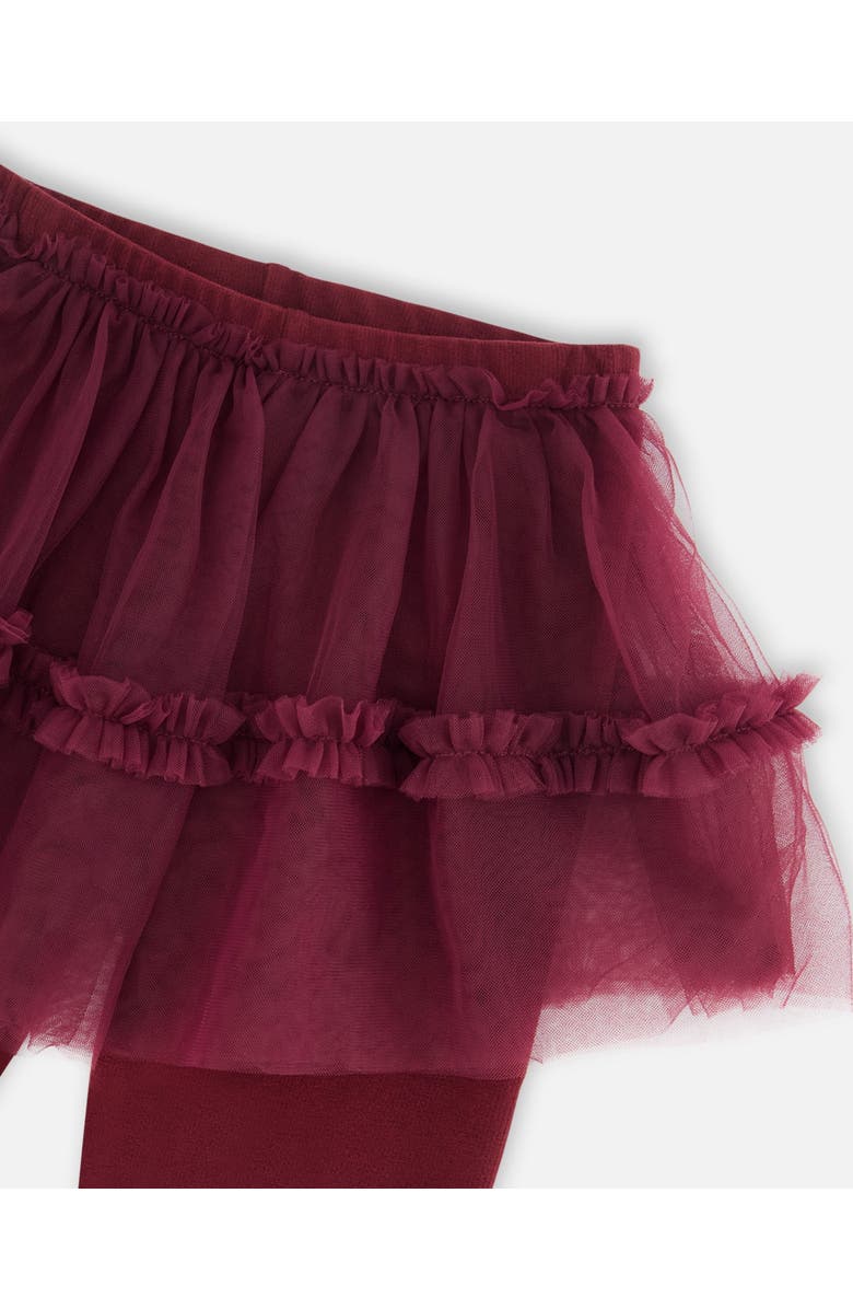 Deux par Deux Girl's Leggings With Tulle Skirt Burgundy, Alternate, color, 