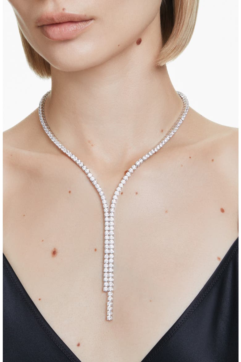 Matrix Crystal Tennis Y-Necklace, Alternate, color, WHITE/ SILVER