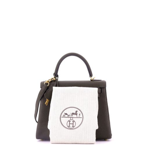 Pre-owned Hermes Hermes Kelly Handbag Green Togo With Gold Hardware 25 In Neutral