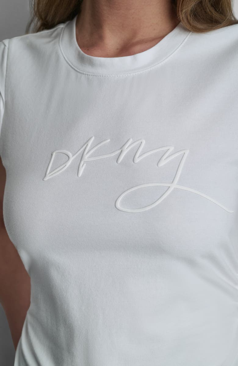 DKNY Script Ruched Cotton Blend Tank, Alternate, color, White