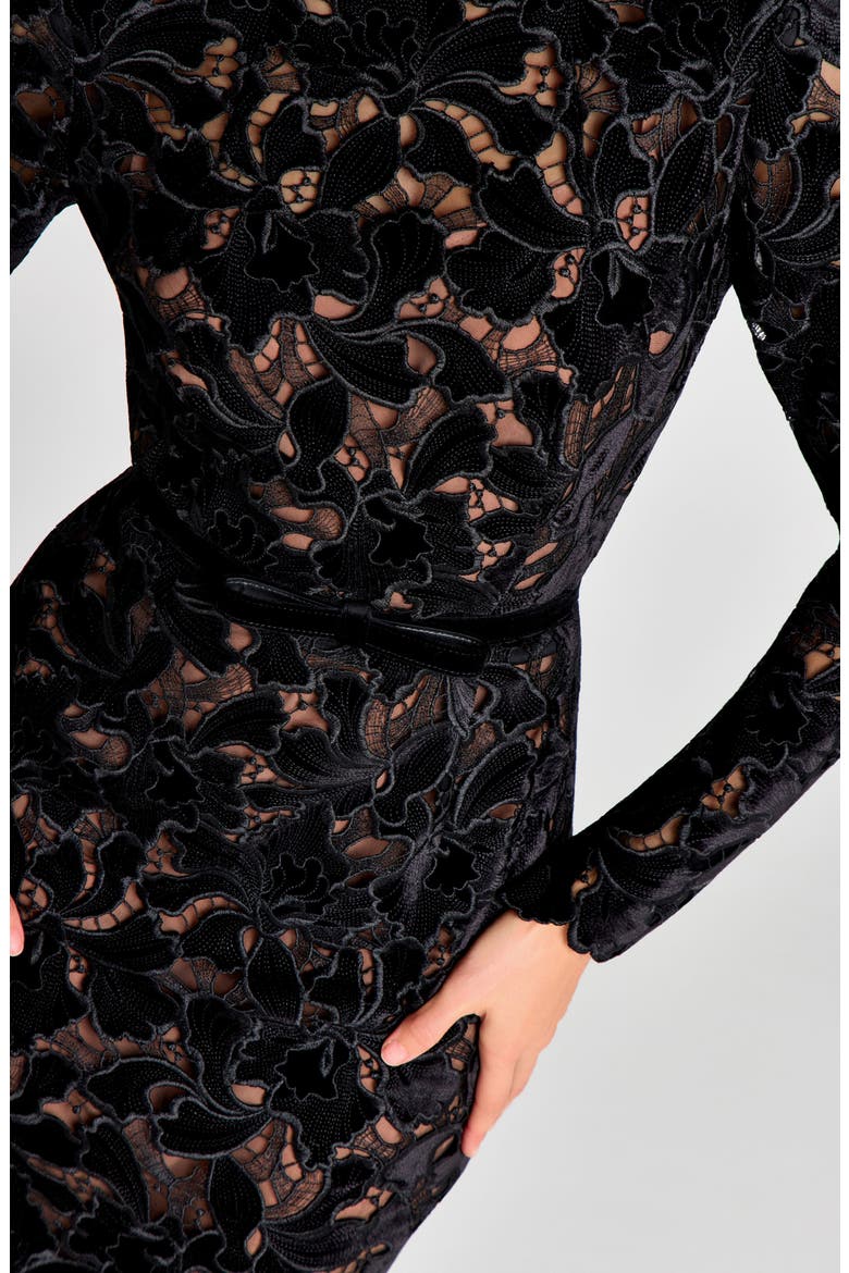 Long Sleeve Lace Cocktail Dress, Alternate, color, BLACK