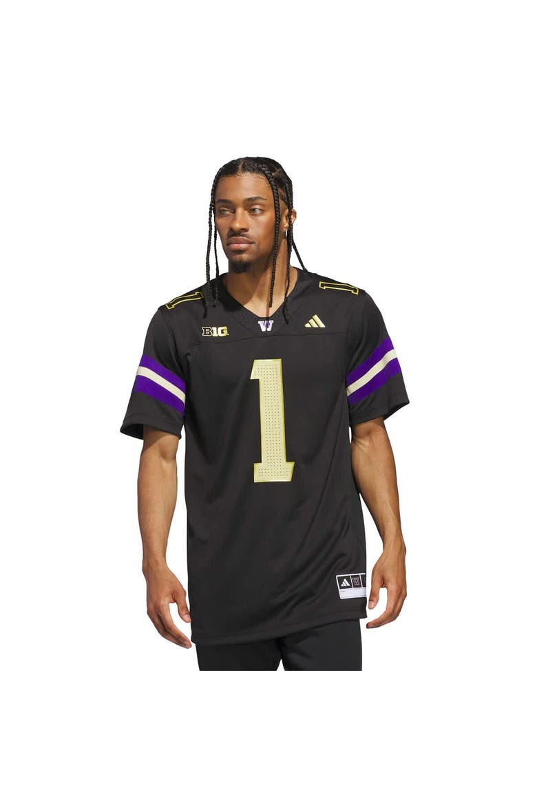 Men's adidas #1 Black Washington Huskies Premier Strategy Jersey, Alternate, color, Black