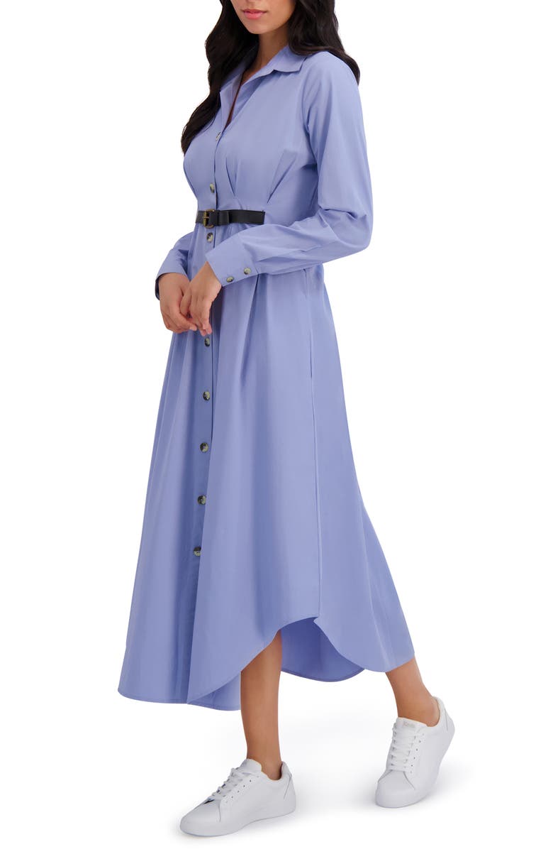 London Times Long Sleeve Belted Asymmetric Shirtdress, Alternate, color, Blue