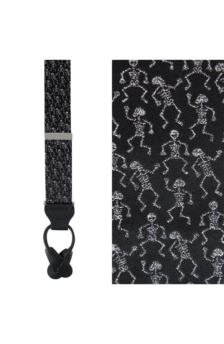 Trafalgar Big and Tall Davy Bones the Dancing Skeleton Silk Button End Suspenders, Main, color, Black