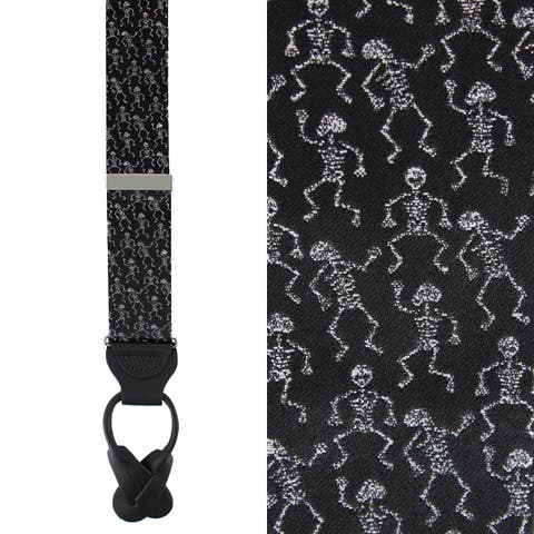 Big and Tall Davy Bones the Dancing Skeleton Silk Button End Suspenders (Braces)