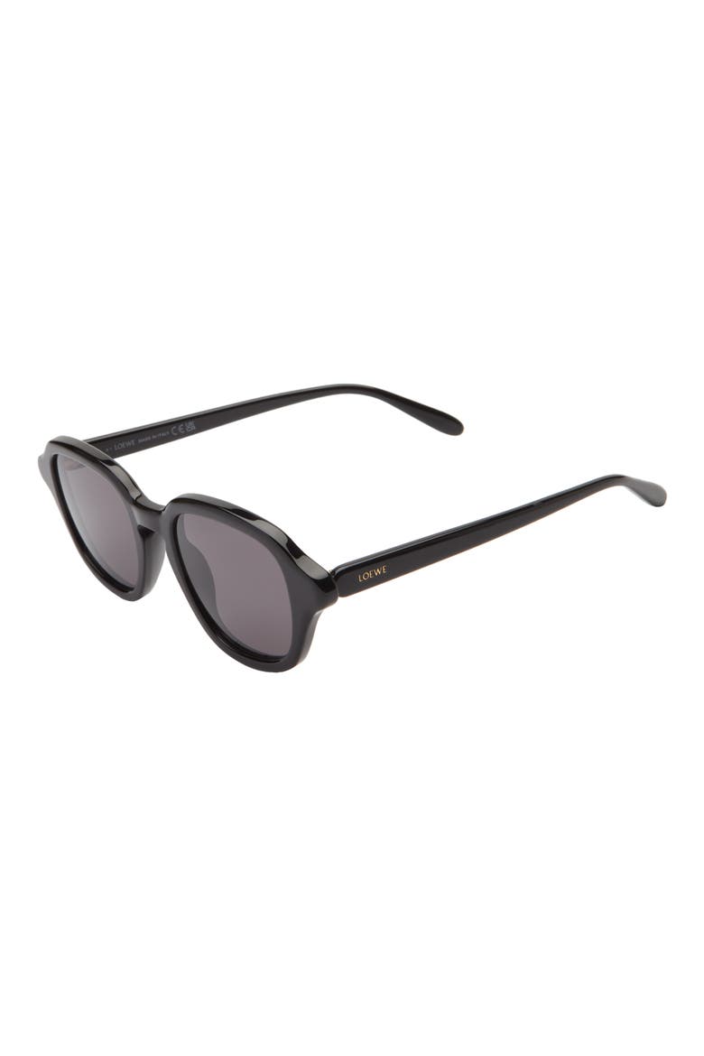 Slim Round Sunglasses, Alternate, color, SHINY BLACK / SMOKE