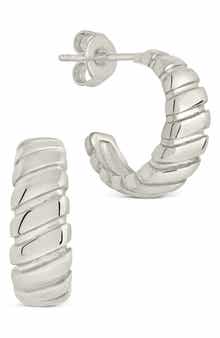 Sterling Forever Ribbed Huggie Hoop Earrings