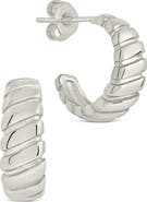 Sterling Forever Ribbed Huggie Hoop Earrings