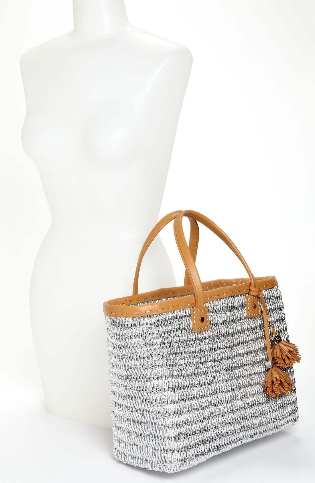 Metallic Straw Tote, Large, Alternate, color, SILVER