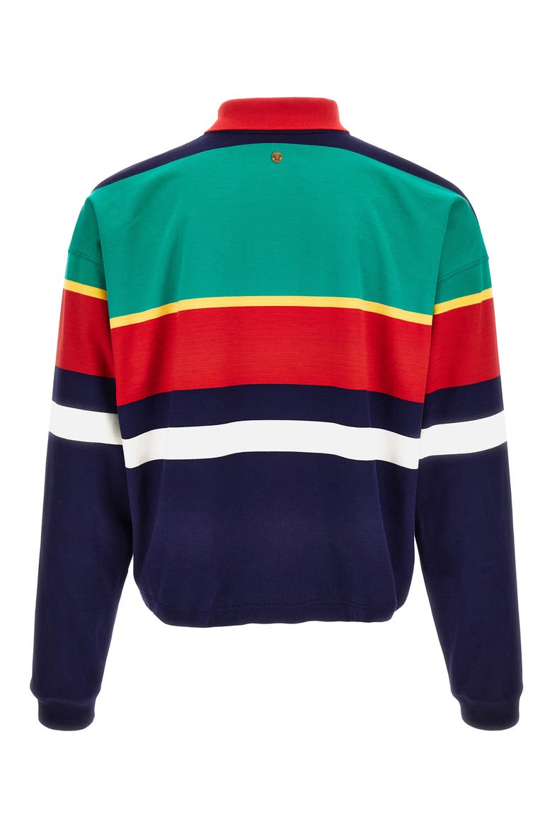 Stripe Heavyweight Cotton Jersey Polo Sweatshirt, Alternate, color, GREEN YELLOW LIPSTICK RED