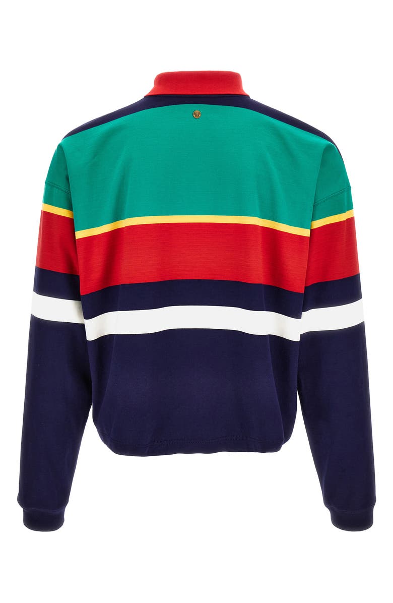 Versace First Line Stripe Heavyweight Cotton Jersey Polo Sweatshirt, Alternate, color, Green Yellow Lipstick Red