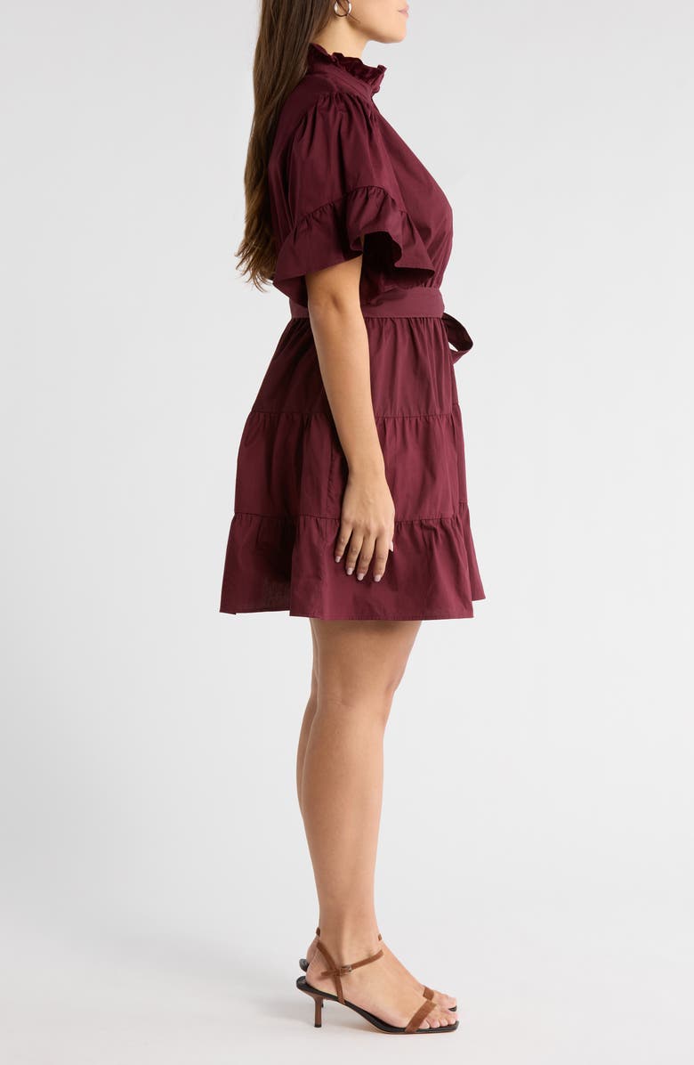 SUGARLIPS Ruffle Tie Waist Dress, Alternate, color, Merlot