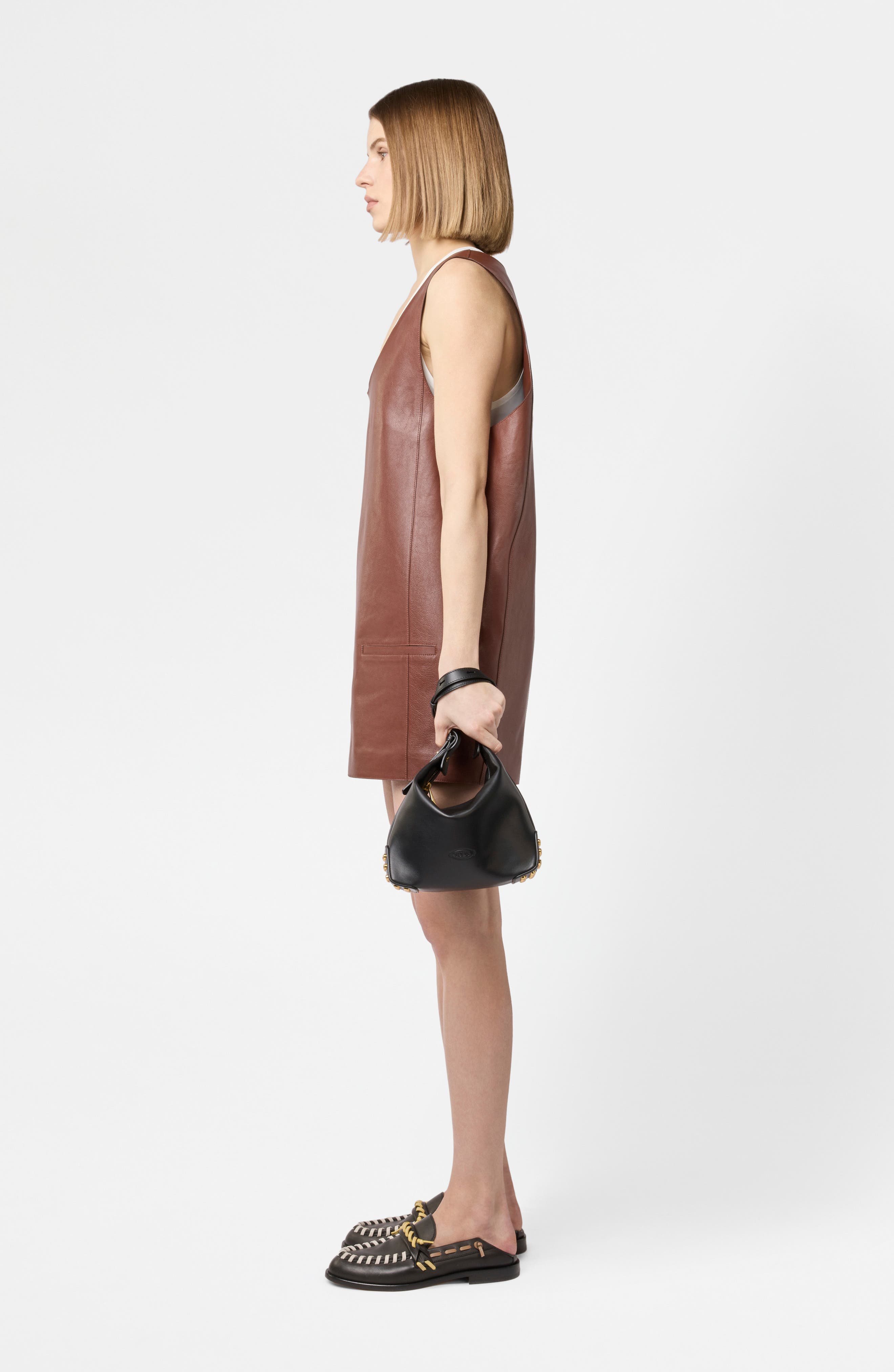 Tod's Mini Metal Dots Leather Shoulder Bag, Alternate, color, Nero