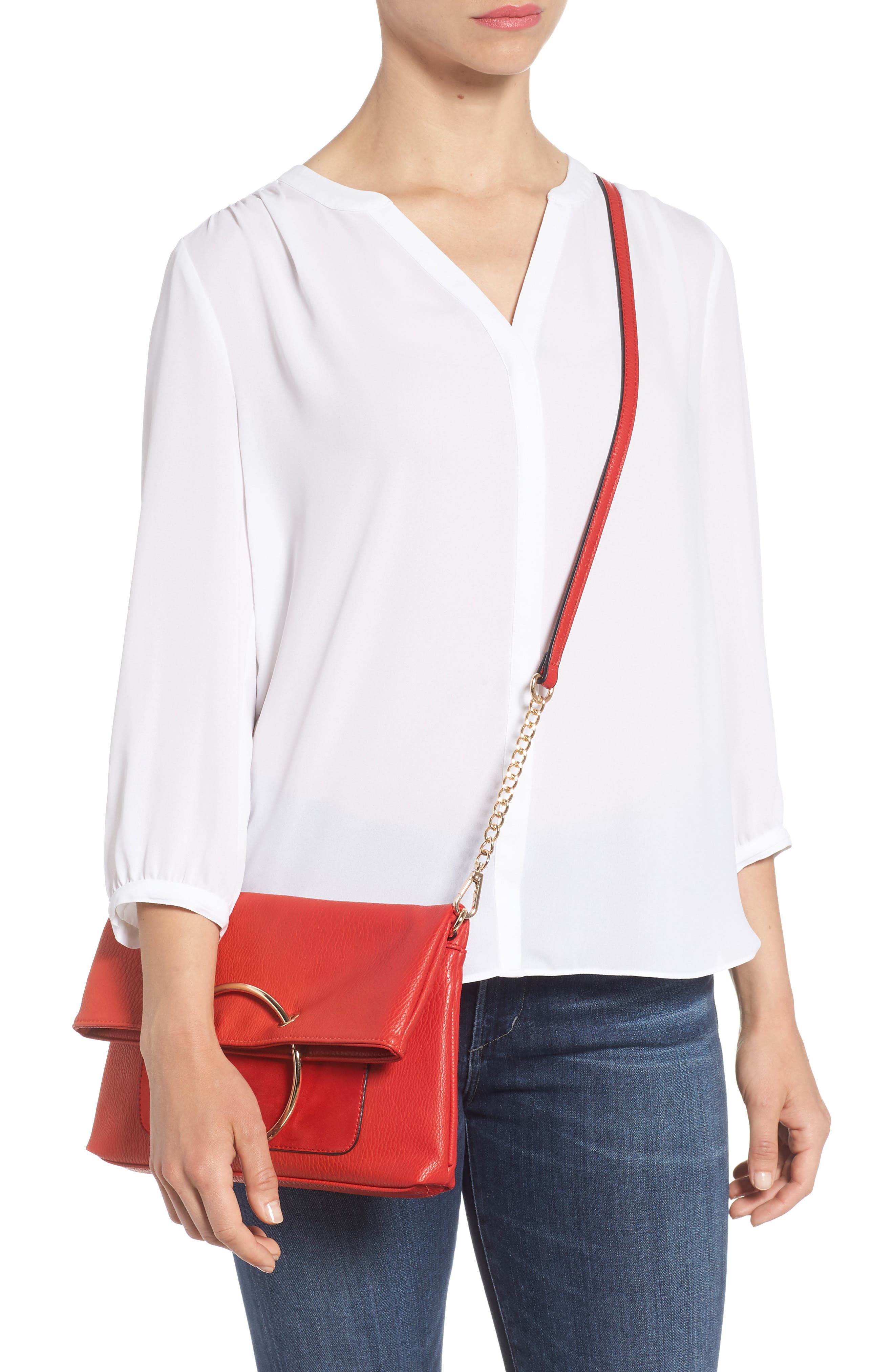 Foldover Ring Clutch, Alternate, color, RED