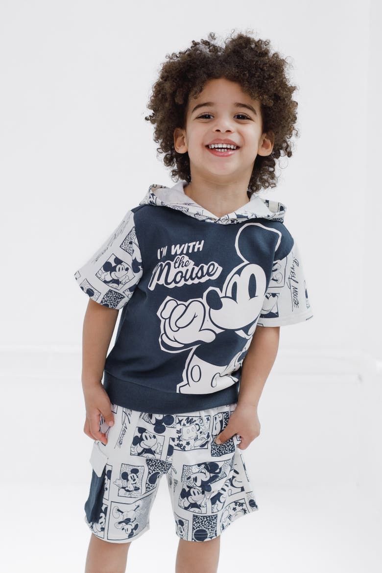 Short Sleeve Hoodie & Shorts Set, Alternate, color, Mickey Mouse Blue