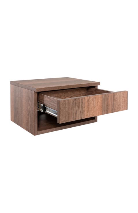 Ettore Mid-Century Modern Floating Wall Mounted Nightstand with Soft-Close Drawer and Cable Hole
