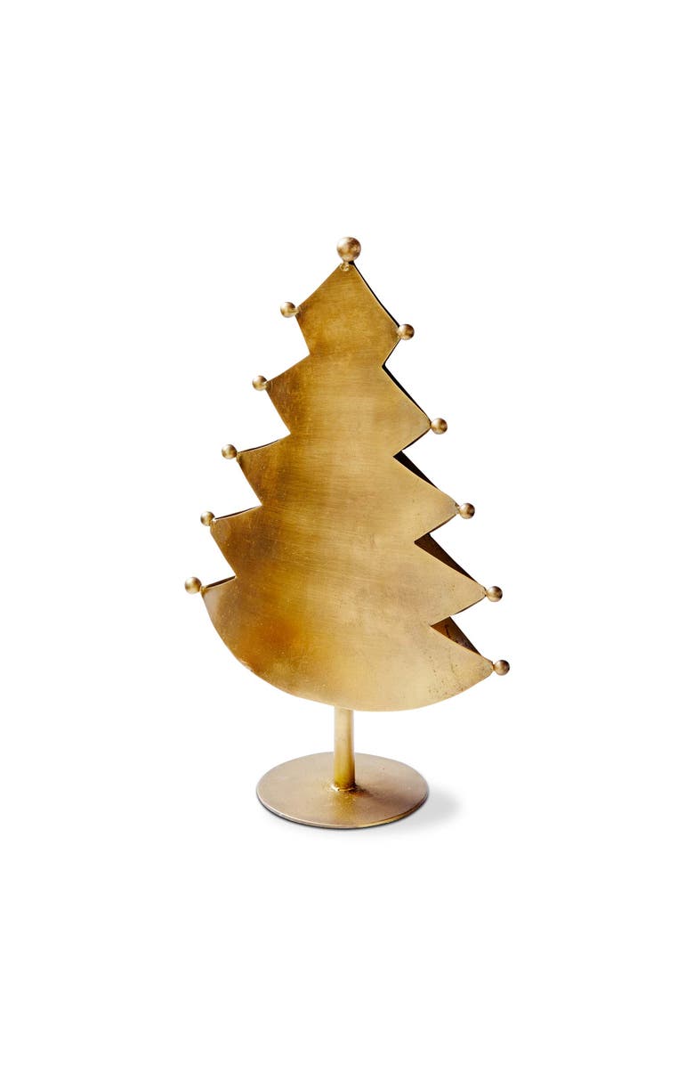 tag Patina Tree Decor Antique Brass Gold Iron Holiday Sculpture, Main, color, Gold