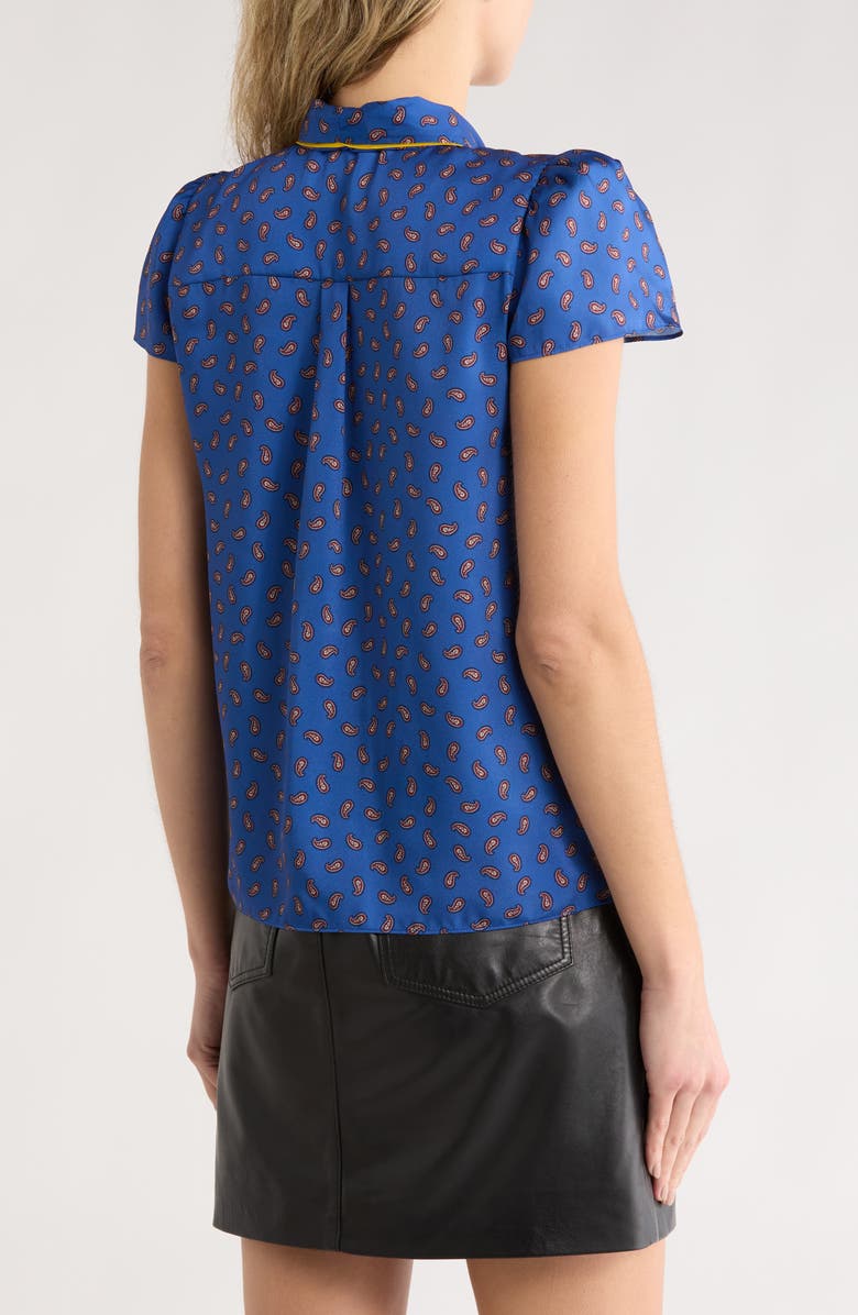 Alice + Olivia Jeannie Piped Tie Neck Top, Alternate, color, Mini Paisley Blue