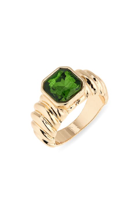 Crystal Ribbed Signet Ring