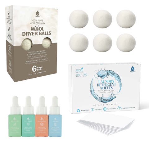 Eco Friendly Laundry & Wellness Bundle Detergent Sheets, Wool Dryer Balls, and Essential Oils