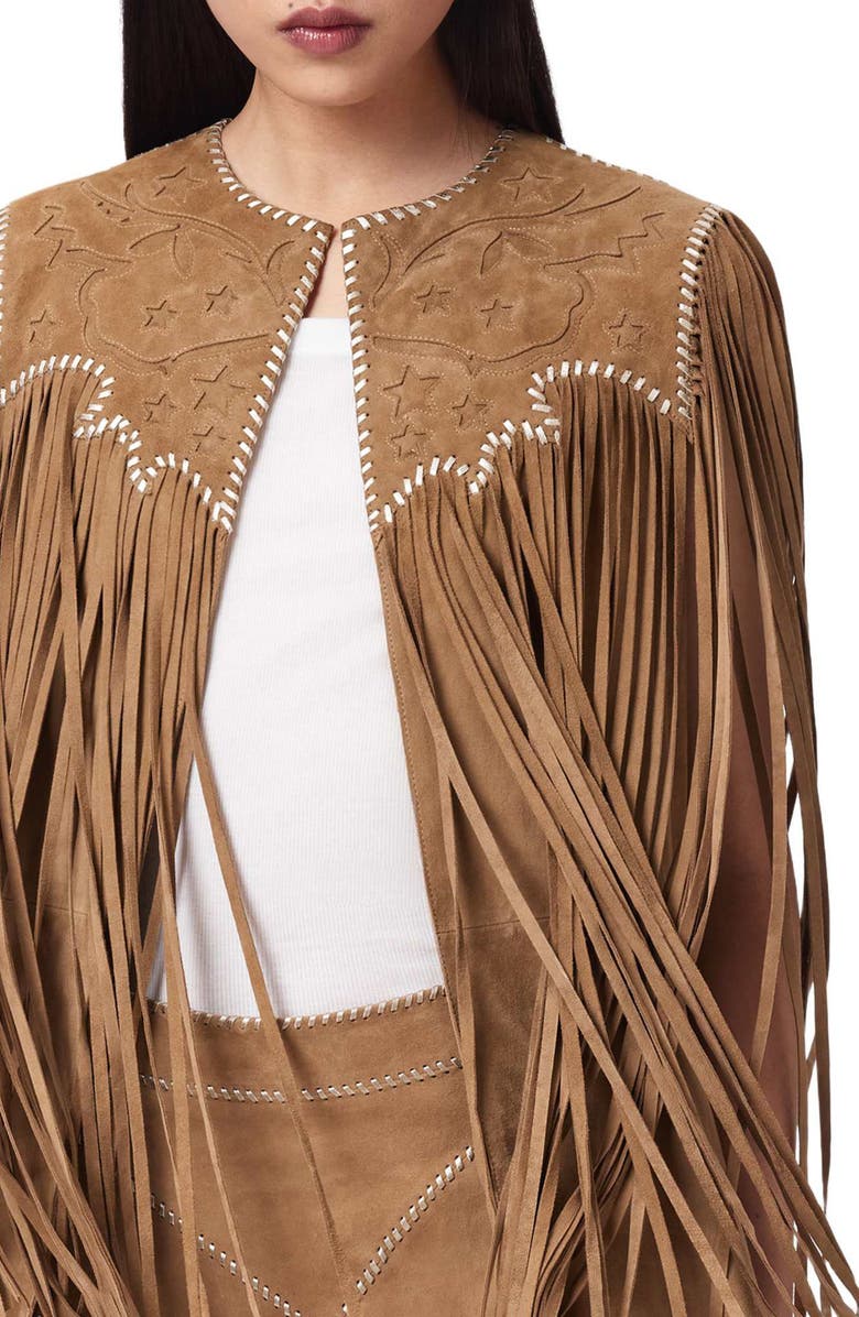 AllSaints Carter Fringe Vest, Alternate, color, Sand Brown