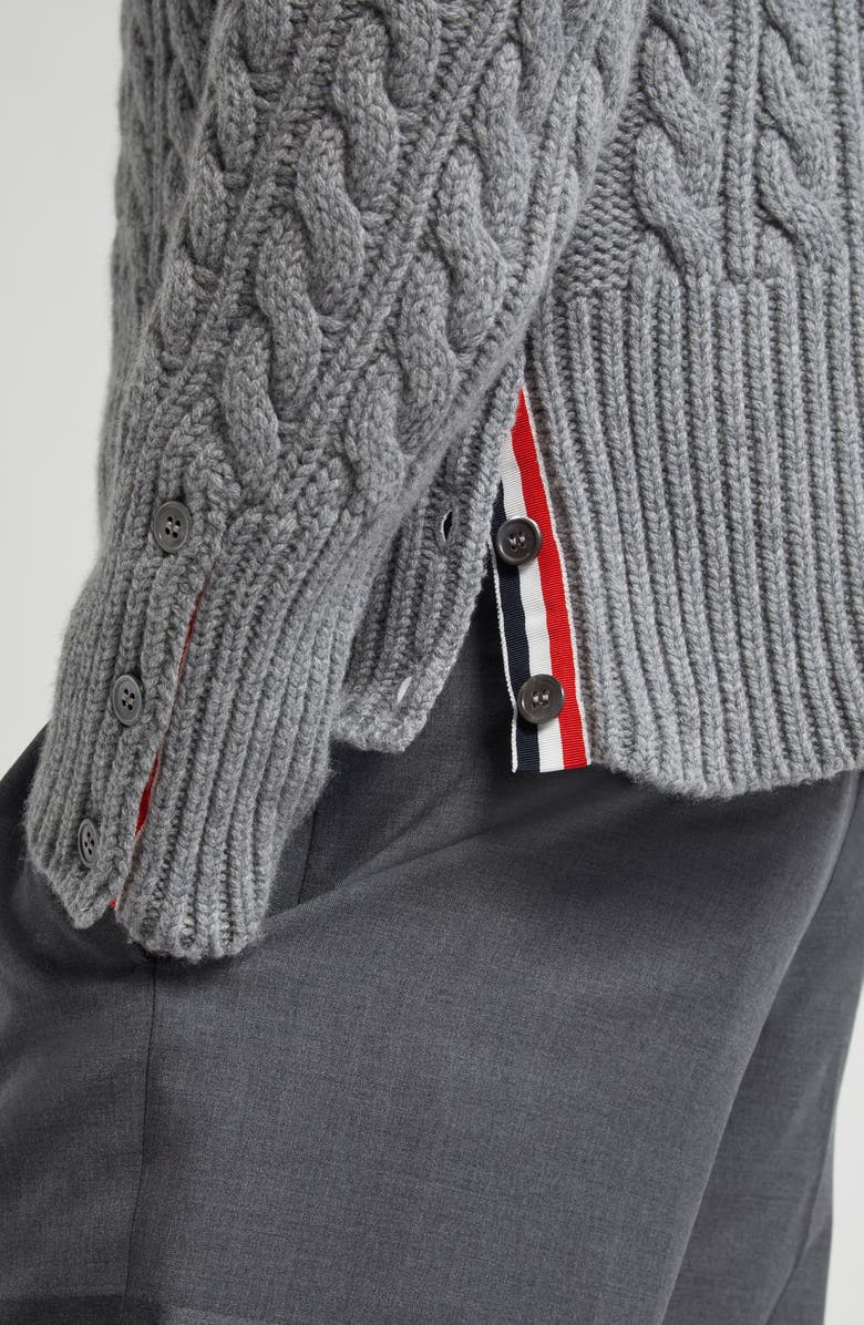 Thom Browne Classic Cable Knit Cashmere Turtleneck Sweater, Alternate, color, Light Grey
