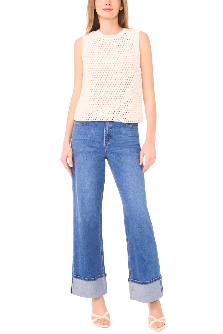 Open Stitch Cotton Blend Sweater Tank, Alternate, color, EGGNOG