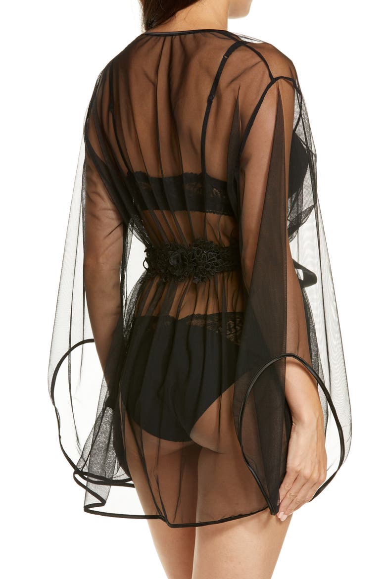 Sydney Satin Bow Mesh Robe, Alternate, color, BLACK