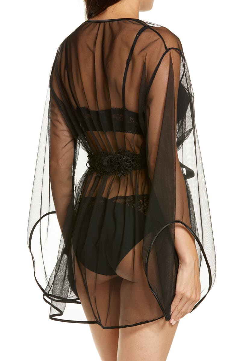 Oh La La Cheri Sydney Satin Bow Mesh Robe, Alternate, color, Black