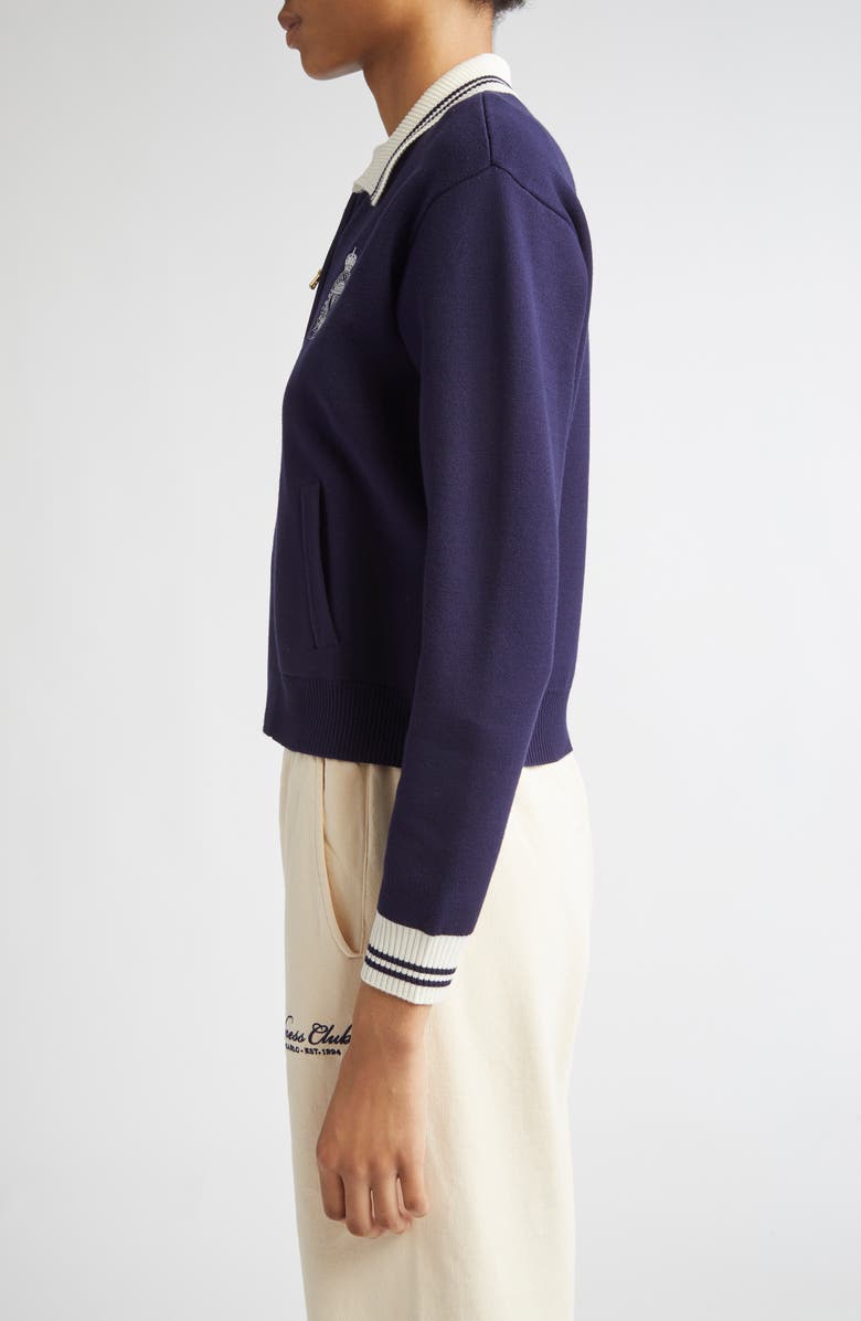 Sporty & Rich Royal Club Embroidered Zip Cardigan, Alternate, color, Dark Navy