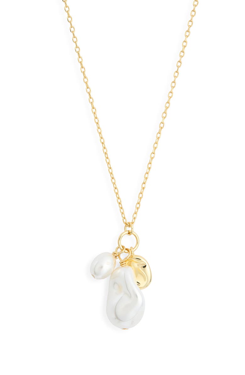 NORDSTROM RACK Demi Fine Faux Pearl Charm Necklace, Main, color, Clear- White- Gold