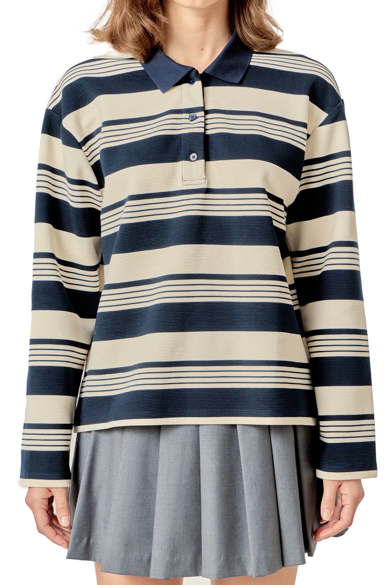 Stripe Relaxed Fit Polo Shirt, Alternate, color, NAVY/ CREAM